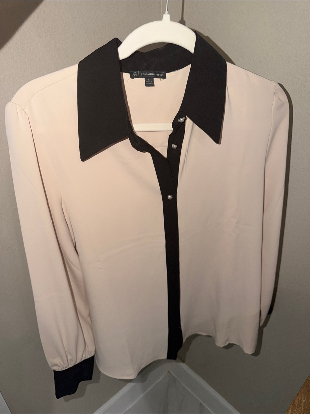 Adrianna Papell Cream Button-Down Blouse with Black Trim